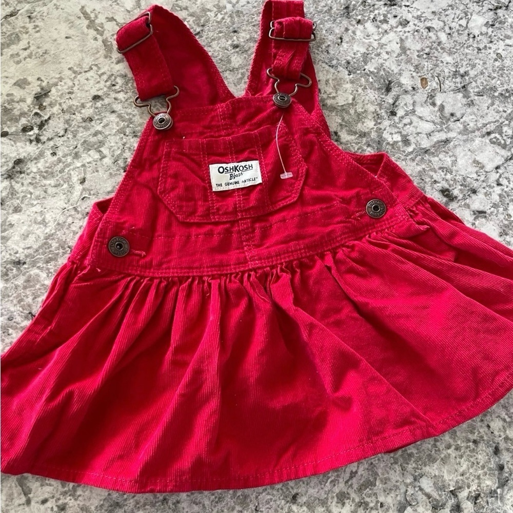 OshKosh B'gosh Bright Red drew bibs dress  size 9months